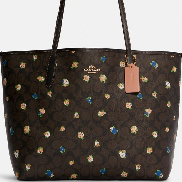 Coach City Tote In Signature Canvas With Vintage Mini Rose Print - Picture 5 of 5